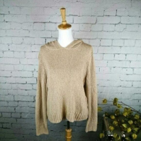 Marled Sweaters - Marled Hooded Natural Fiber Sweater Beige Size Large